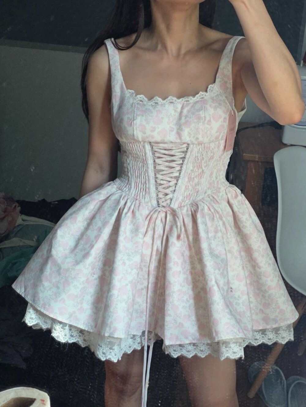 Pink floral mini dress